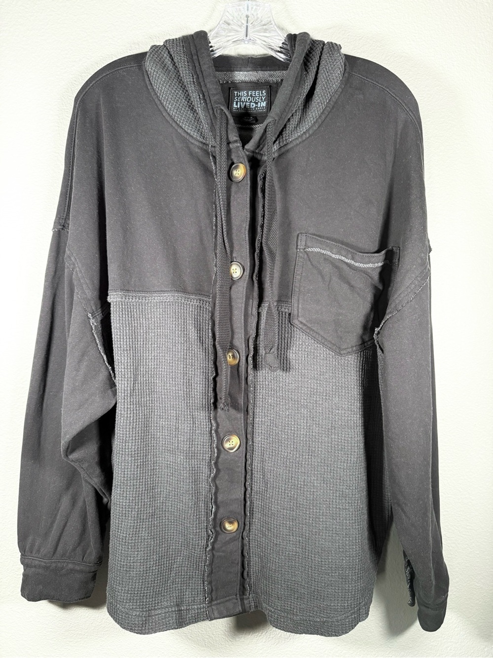American Eagle Outfitters Women’s M Charcoal Hooded Button-Front Shirt Jacket